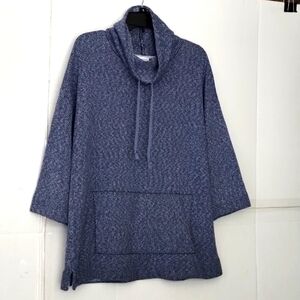 Purejill blue knit mock neck sweater size medium cozy comfy chic oversized long